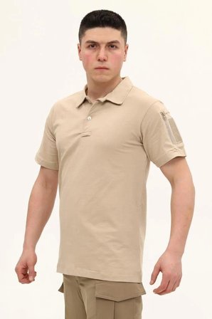 Single Sword Regular Fit Polo Yaka Kısa Kollu Erkek Tişört(BEJ-S)