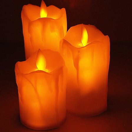 Coverzone 3'lü Romantik Led Işıklı Pilli Gerçekci Yapay ENT 7-9-11 cm Set Mum