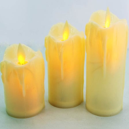 Coverzone 3'lü Romantik Led Işıklı Pilli Gerçekci Yapay ENT 7-9-11 cm Set Mum
