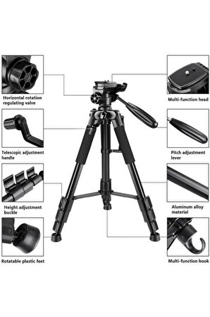 Profesyonel Np-8850 Kamera Ve Telefon Standlı Ayarlanabilir 175cm Tripod