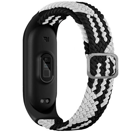 Xiaomi Mi Band 7 ile Uyumlu Mixed Kayış Hasır Örmeli Kordon Kayış Siyah-Beyaz