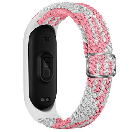 Xiaomi Mi Band 7 ile Uyumlu Mixed Kayış Hasır Örmeli Kordon Kayış Pembe-Açık