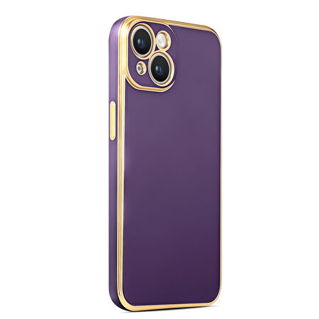 iPhone 14 ile uyumlu Kılıf Gold Kenar Pastel Renkli Halcyon Z-Bark Kapak Derin Mor