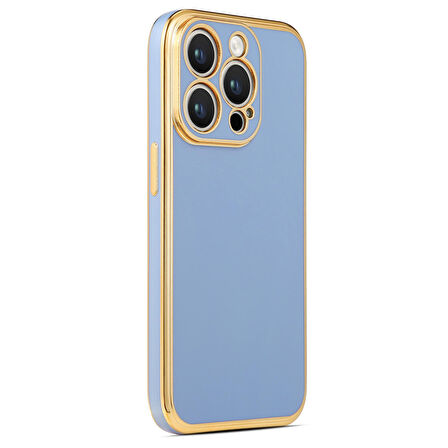 iPhone 14 Pro ile uyumlu Kılıf Gold Kenar Pastel Renkli Halcyon Z-Bark Kapak Mavi