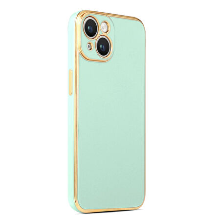 iPhone 14 Plus ile uyumlu Kılıf Gold Kenar Pastel Renkli Halcyon Z-Bark Kapak Açık Yeşil