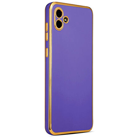 Galaxy A04 ile uyumlu Kılıf Gold Kenar Pastel Renkli Halcyon Z-Bark Kapak Derin Mor