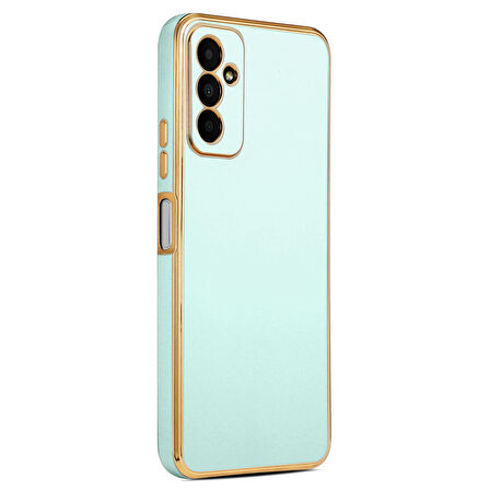 Galaxy M23 ile uyumlu Kılıf Gold Kenar Pastel Renkli Halcyon Z-Bark Kapak Mavi Açık