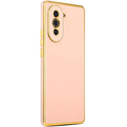 Huawei Nova 10 Pro ile uyumlu Kılıf Gold Kenar Pastel Renkli Halcyon Z-Bark Kapak Rosegold