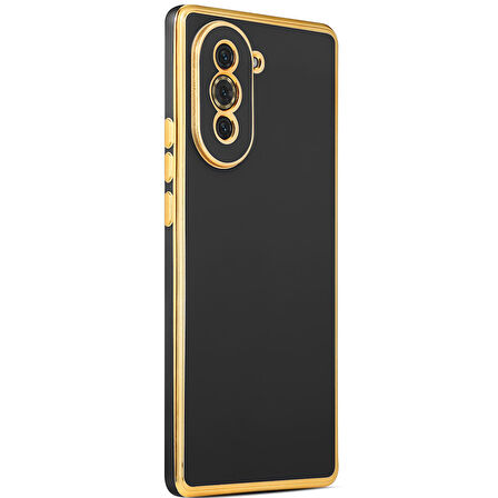 Huawei Nova 10 Pro ile uyumlu Kılıf Gold Kenar Pastel Renkli Halcyon Z-Bark Kapak Siyah