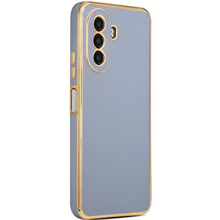Huawei Nova Y70 ile uyumlu Kılıf Gold Kenar Pastel Renkli Halcyon Z-Bark Kapak Mavi