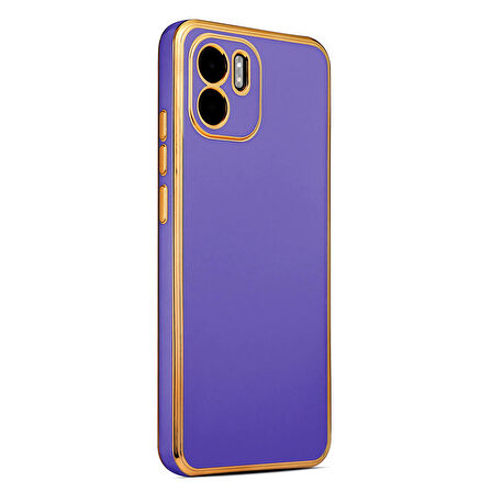 Xiaomi Redmi A1 ile uyumlu Kılıf Gold Kenar Pastel Renkli Halcyon Z-Bark Kapak Derin Mor