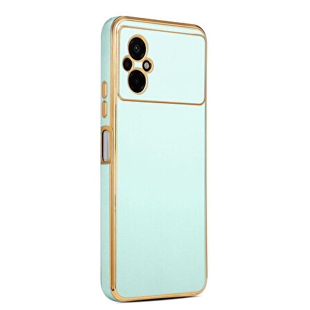 Xiaomi Poco M5 ile uyumlu Kılıf Gold Kenar Pastel Renkli Halcyon Z-Bark Kapak Mavi Açık