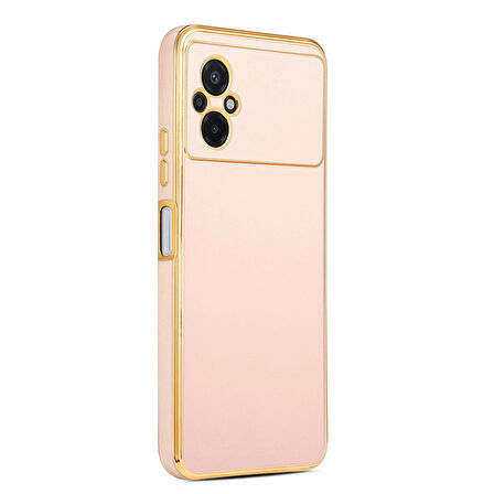 Xiaomi Poco M5 ile uyumlu Kılıf Gold Kenar Pastel Renkli Halcyon Z-Bark Kapak Rosegold