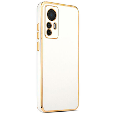 Xiaomi Mi 12T Pro ile uyumlu Kılıf Gold Kenar Pastel Renkli Halcyon Z-Bark Kapak Beyaz