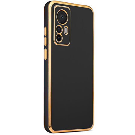 Xiaomi Mi 12T Pro ile uyumlu Kılıf Gold Kenar Pastel Renkli Halcyon Z-Bark Kapak Siyah