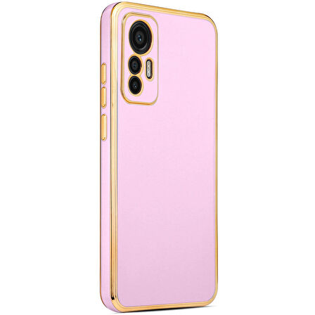 Xiaomi Mi 12 Lite ile uyumlu Kılıf Gold Kenar Pastel Renkli Halcyon Z-Bark Kapak Lila