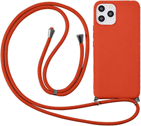 iPhone 11 ile uyumlu İpli Boyun Askılı Silikon Kılıf Kadife iç Yüzeyli Epiphany Kılıf Turuncu