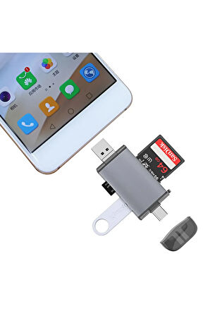 6 In 1 Usb, Type-c, Mikro Usb To Usb2.0/tf/sd Kart Okuyucu 3 Port Hub Adaptör Çevirici