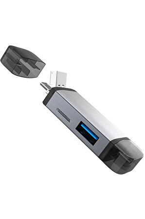 6 In 1 Usb, Type-c, Mikro Usb To Usb2.0/tf/sd Kart Okuyucu 3 Port Hub Adaptör Çevirici
