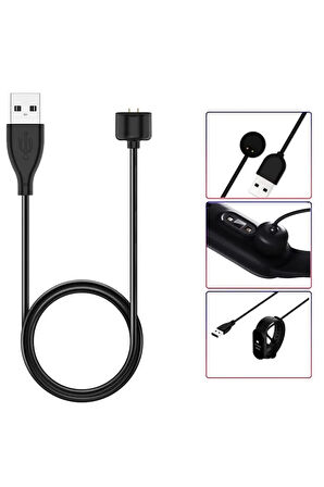 Xiaomi Mi Band 7 Ile Uyumlu Akıllı Saat Şarj Kablosu Manyetik Usb Şarj Aleti Siyah