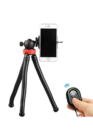 Flexible Youtuber 30cm Ahtapot 360 Derece 320gr Selfie Telefon Tutucu Tripod+Bluetooth Kumandalı