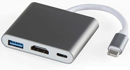 Coverzone Type-c 3in1 Hdmi 4K Usb 3.0 Görüntü Veri Aktarımı Sağlar Usb Adaptör Notebook ve Macbook ile Uyumlu TC-23