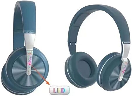 Coverzone Kablosuz Kulaklık Renkli Desenli Aux Kablo TF Kart Desteği Konforlu Kaliteli Müzik Colorful Light (MAVİ-GÜMÜŞ)