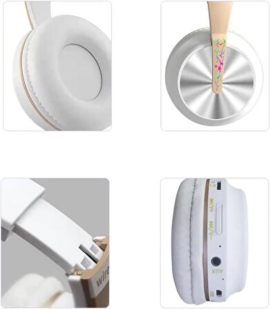 Coverzone Kablosuz Kulaklık Renkli Desenli Aux Kablo TF Kart Desteği Konforlu Kaliteli Müzik Colorful Light (MAVİ-GÜMÜŞ)