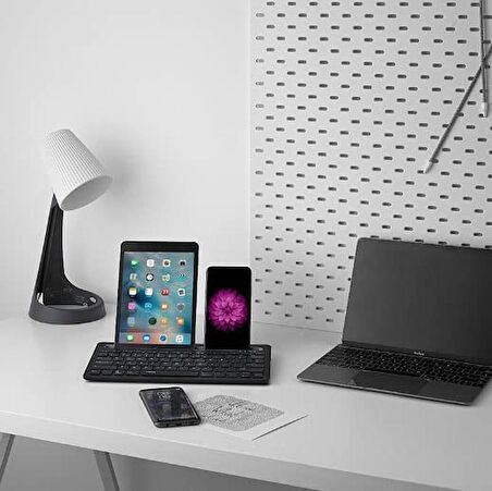 Coverzone Bluetooth 3.0 Ultra İnce Klavye şarjlı Multi Device Mac/win/android/ios Uyumlu Tablet Standlı Kablosuz Klavye K6100