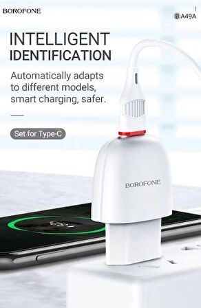Borofone BA49A Lightning - Type-C Hızlı Şarj Aleti Beyaz