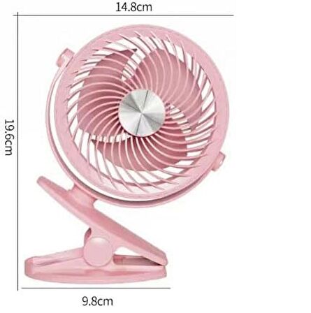 Coverzone Mini Usb Fan Standlı Koca Kafa Dizayn Mandallı Kıskaçlı Model Tatilde Kampda Evde İş Yerinde Çantada Taşınabilir 20cm Yüksekliği Oynar Başlık 3 Kademeli Üfleme YS-2260 (Pembe)