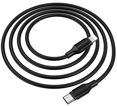 Borofone Data ve Şarj Kablo Silikon PD 20W Type-C To Lightning 1 Metre Uzunluk Output 3A Seyahat Ev Ofis Kullanımına Uygun BX42 (Siyah)