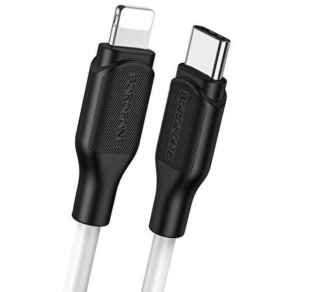 Borofone Data ve Şarj Kablo Silikon PD 20W Type-C To Lightning 1 Metre Uzunluk Output 3A Seyahat Ev Ofis Kullanımına Uygun BX42 (Beyaz)