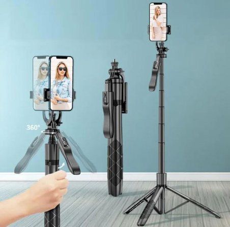Coverzone Profesyonel Tripod Ve Selfie Çubuğu L16 Bluetooth Uzaktan Kumandalı Cep Telefonu Yüksekliği Ayarlanabilir Masaüstü Portatif Taşınabilir İç ve Dış Mekan Evde Tatilde Kampda Kullanıma Uygun