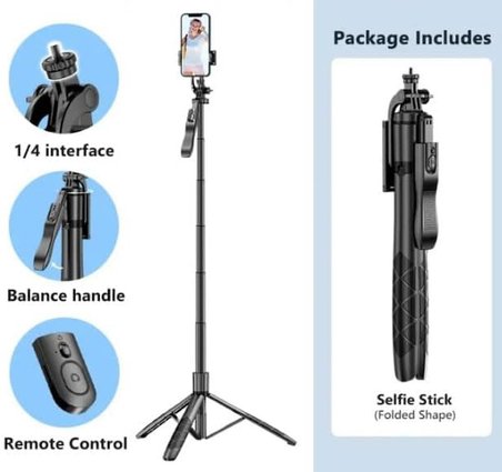 Coverzone Profesyonel Tripod Ve Selfie Çubuğu L16 Bluetooth Uzaktan Kumandalı Cep Telefonu Yüksekliği Ayarlanabilir Masaüstü Portatif Taşınabilir İç ve Dış Mekan Evde Tatilde Kampda Kullanıma Uygun