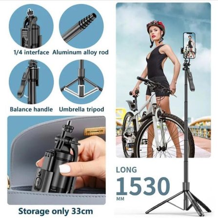 Coverzone Profesyonel Tripod Ve Selfie Çubuğu L16 Bluetooth Uzaktan Kumandalı Cep Telefonu Yüksekliği Ayarlanabilir Masaüstü Portatif Taşınabilir İç ve Dış Mekan Evde Tatilde Kampda Kullanıma Uygun