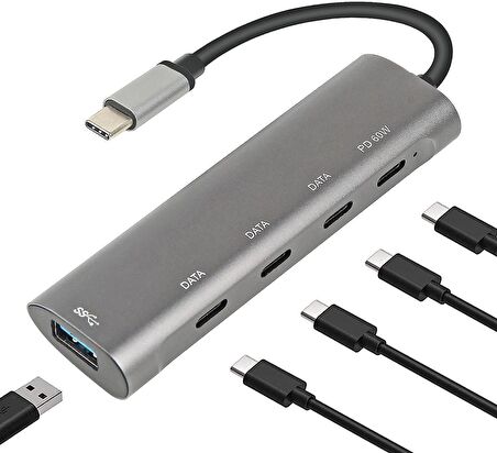 Coverzone Macbook Şarj Uyumlu Type-C Destekli 60W Pd Tüm Bilgisayarlar İçin Şarj Uyumlu 5 in 1 Hub Dönüştürücü 10 gbps Çevirici Çoklayıcı USB Typec Girişli C268