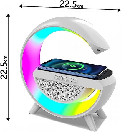 Coverzone Kablosuz Şarj İstasyonu Speaker Özellikli Led Işıklı FM Radyolu Harika Bluetooth Speaker iPhone Uyumlu ve Samsung Uyumlu Telefon Şarj Standı Lithium Bataryalı 22.5cm x 22.5cm - B2301