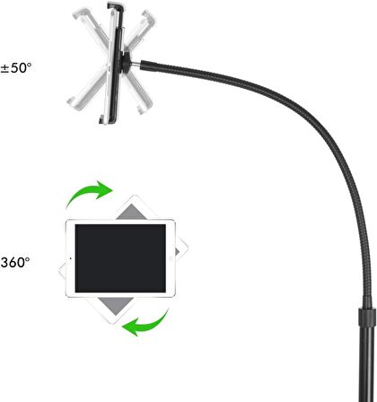Profesyonel Esnek Kuğu Boynu Tablet Telefon Tutucu Geniş Tabanlı Güçlü Gövde Yüksekliği Ayarlanabilir Alüminyum Tablet Telefon Tutucu Stand Olarak Kullanabileceğiniz Tepsi Spor Toplantı 173cm Siyah UP-9ST