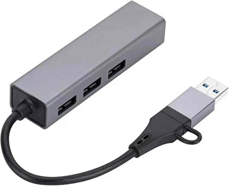 Coverzone USB 3.0 to Ethernet RJ45 Lan Hub 1000Mbps 3 Adet USB 3.0 Çıkışlı Ethernet Adaptörü type-c RJ45 LAN Kablosu USB 3.0 Hub Ağ Kartı PC Macbook Samsung