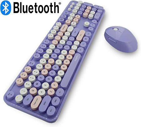 Mofii Kablosuz Klavye Ve Mouse Set Bluetooth 104 Tuşlu Pc Notebook Uyumlu Klayve ve Fare 136mm x 445mm ZR513 (Lila)