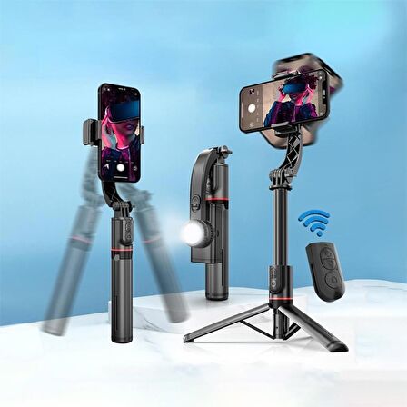 Coverzone Akıllı Telefonlar İçin Gimbal Stabilizator Kendinden Işıklı Ultra Hafif 360 Derece Dönebilen Başlık Android ve iPhone Katlanabilir Video Kaydı için Sabitleyici L19S