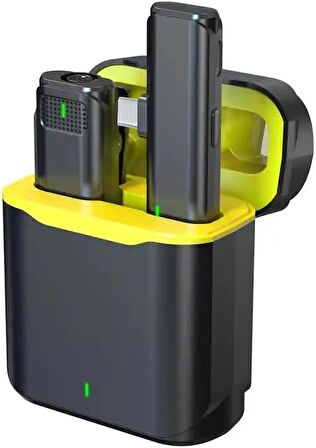 Coverzone Kablosuz Yaka Mikrofonu Klipsli Canlı Yayın Röportaj Video Kayıt Mikrofonu Type-C Telefon Modellerine Uyumlu Type-c Uçlu Sert Şarj Kutusu ile Birlikte Tam Koruma V8Type