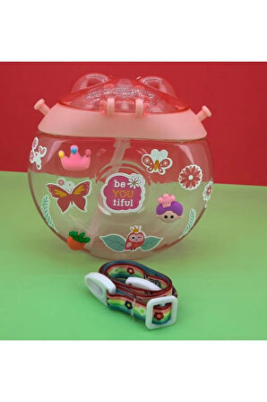 Su Matarası Askılı Suluk Renkli Desenli Karakter Çocuklara Özel Taşıması Kolay Okulda Kullanım CRK1