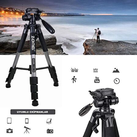 Zomei Q111 Kamera Cep Telefonu Alüminyum Alaşım Seyahat Tripodu Hafif Kamera Üç Ayaklı 3 Yönlü Döner Başlık Hızlı Değiştirme Plakası Cep Telefonu Tutucu ve Çanta 47 – 140 cm Gri Renk