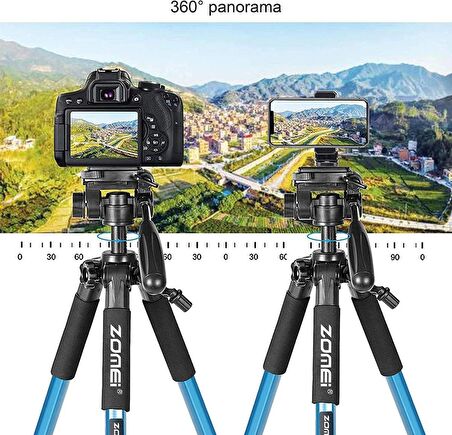 Zomei Q111 Kamera Cep Telefonu Alüminyum Alaşım Seyahat Tripodu Hafif Kamera Üç Ayaklı 3 Yönlü Döner Başlık Hızlı Değiştirme Plakası Cep Telefonu Tutucu ve Çanta 47 – 140 cm Mavi Renk
