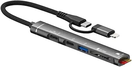 Coverzone Type-C ve lightning Uçlu Değiştirilebilir Başlık iPhone 15 Uyumlu SD Kart TF Kart Micro SD Kart Okuyucu USB 3.0 Girişli Tak Çalıştır ZR563