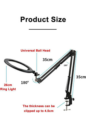 Yayıncı Aydınlatma Kıskaçlı 10 inch Youtuber LED Işıklı Halka Telefon Tutuculu HLK-012A