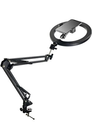 Yayıncı Aydınlatma Kıskaçlı 10 inch Youtuber LED Işıklı Halka Telefon Tutuculu HLK-012A