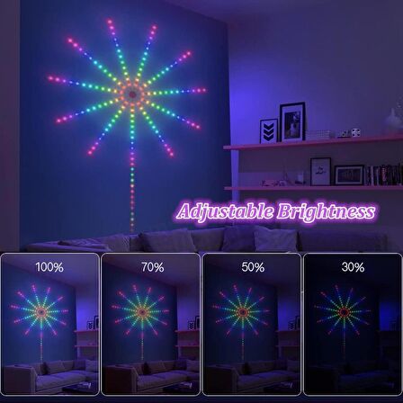 Coverzone Led Havai Fişek Aydınlatma Özel Tasarım Eğlenceli Renkli Led Işık Doğum Günleri Yılbaşı Özel Kutlama Salon Oturma Odası Aydınlatma YH24L